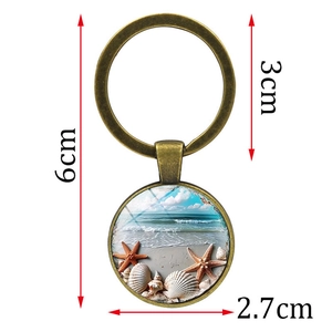Portachiavi in bronzo retrò con ciondolo in vetro conchiglia hawaiana da 27mm, lungo 6cm