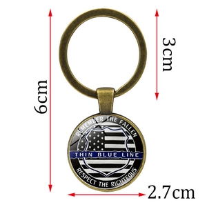 Thin Blue Line police challenge coin keychain with Remember The Fallen engraving