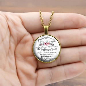 Collier bronze vintage pour fille avec pendentif en verre, fleurs et message