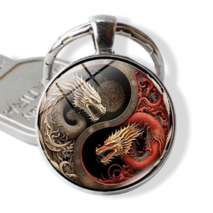 Porte-clés de Style Chinois Vintage avec Motif de Dragon Tai Chi Gemme de Temps en Alliage de Zinc Anneau de Clé pour Charme de Sac Accessoires de Bijoux Unisexes
