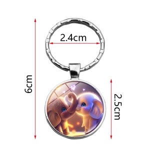 Porte-clés pendentif en verre éléphant mignon en argent avec dimensions indiquées