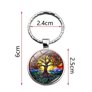 Silver Tree of Life keychain with colorful stained glass pattern and 2.5cm round pendant