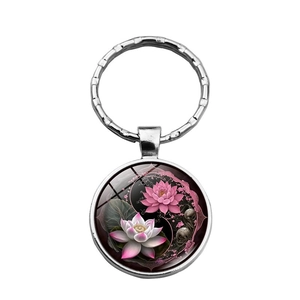 Yin Yang Tai Chi Lotus glass gem metal keychain pendant for car bags and creative gifts