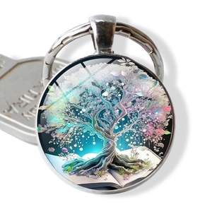 Tree Of Life Artistic Glass Cabochon Keychain For Women Men Silver Alloy Metal Key Ring Creative Bag Pendant Charm Jewelry