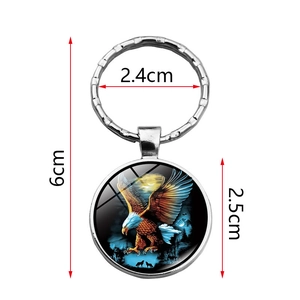 Eagle pattern metal glass keychain accessory with 6cm length and 2.5cm round pendant
