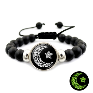 Bracelet de perles soleil et lune phosphorescent avec cordon noir réglable pour couples
