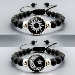 Bracelet Perlé Lumineux Soleil Lune Brille Dans le Noir Réglable Résine Mate Alliage Bijoux Cadeau