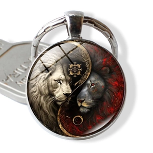 Yin Yang Tai Chi Lion Glass Gem Keychain Alloy Metal Key Ring Round Pendant Bag Charm For Car Keys Accessories Gift