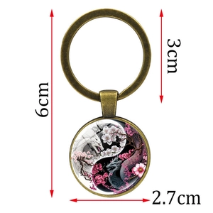 Retro Bronze Drachen Yin Yang Schlüsselanhänger mit Glasanhänger Maße 6cm mal 3cm