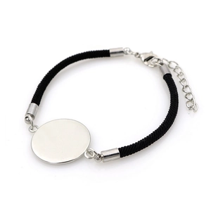 Detail view of Stitch anime bracelet with black rope, silver pendant and lobster clasp