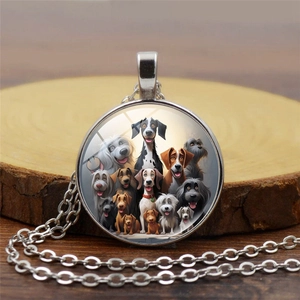 Vintage Alloy Glass Cabochon Dog Pattern Pendant Necklace Unisex Fashion Animal Jewelry Gift For Pet Lovers Daily Wear