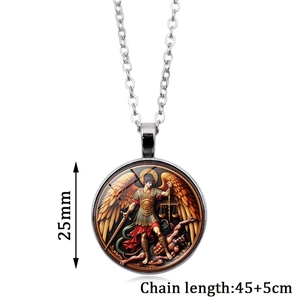 Archangel Michael pendant detail with 25mm diameter and 45cm chain length specs