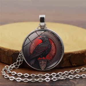 Gothic Rabe Crow Anhänger Halskette Vintage Legierung Glas Zeit Edelstein Halsketten Für Damen Herren Schmuck Geschenk