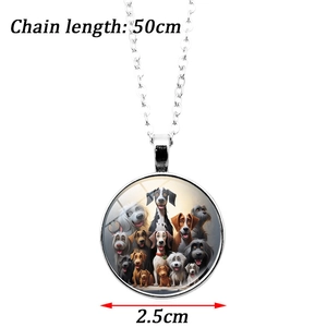 Collar con colgante redondo de vidrio de razas de perros y cadena de plata 50cm