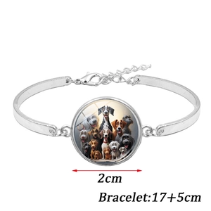 Pulsera plateada con colgante de familia de perros y cadena ajustable para mujer