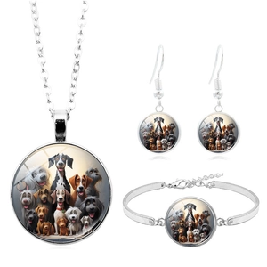 Joyas de Familia de Perros Collar Pulsera Pendientes para Mujer Lindo Mascota Cabujón de Vidrio Colgante de Aleación Joyería