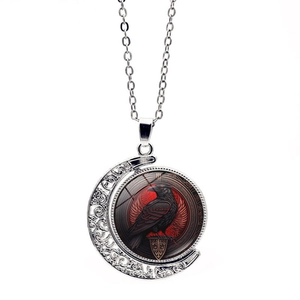 Gothic Crow Moon Pendant Necklace Alloy Glass Rotating Jewelry Retro Raven Moon Choker For Women Men Party Jewelry Gift