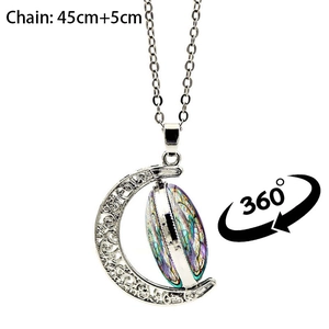 Collier pendentif lune rotatif avec motif de colibri coloré sur une chaîne de 45 cm
