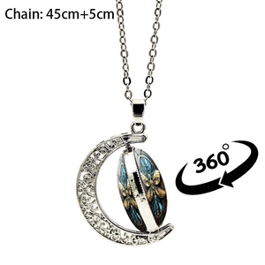 Rotating dragonfly moon necklace with 360-degree double-sided blue butterfly pendant