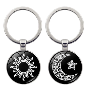 Luminous Sun Moon Keychain Zinc Alloy Glass Mandala Pattern Glow In The Dark Bag Ornament Couples Friends Key Ring