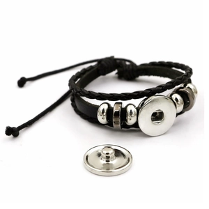 Archangel Michael multilayer black woven leather bracelet with metal beads and snap button