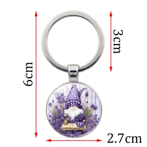 Purple lavender gnome metal keychain for bags with 2.7cm pendant and 6cm length