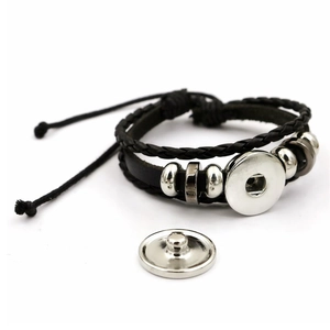 Multilayer leather braided bracelet for men and women featuring a DIY snap button design