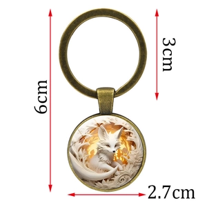 Portachiavi vintage volpe in vetro cabochon bronzo con anello da 3cm e lunghezza 6cm