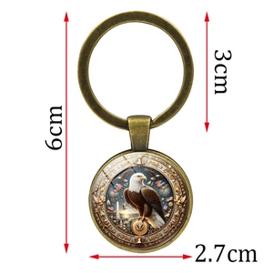 Vintage bronze American eagle glass keychain with US flag pattern and 6cm total length