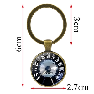 Industrial vintage motorcycle speedometer keychain with bronze metal ring 6cm dimensions