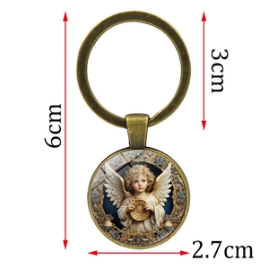 Porte-clés ange chérubin vintage en bronze avec pendentif en verre et dimensions