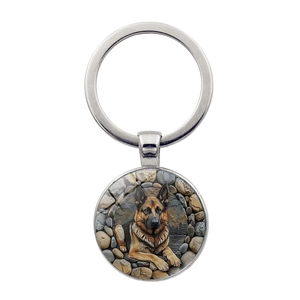 German Shepherd Dog Photo Keychain Zinc Alloy Metal Keyring With Glass Time Gem Pet Lovers Jewelry Accessories Gift
