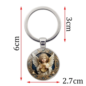 Porte-clés vintage ange avec motif baroque bleu et mesure de taille totale de 6 cm