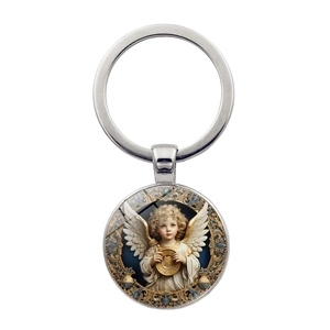 Porte-clés en Métal Vintage Motif Ange Chérubin Pendentif en Alliage de Zinc et Verre pour Voiture Sac Cadeau