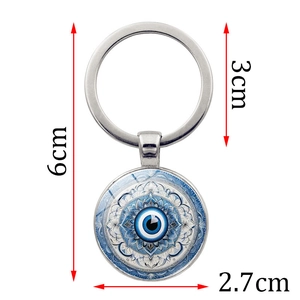 Porte-clés mandala Evil Eye bleu en verre avec anneau argenté, longueur totale 6cm
