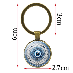 Porte-clés œil bleu porte-bonheur avec anneau en bronze et pendentif en verre de 2,7 cm