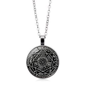 Zeven aartsengelen glazen hanger ketting in zilver met heilige geometrische symbolen