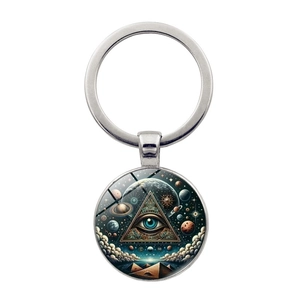 Porte-clés Pyramide Mystique Œil de la Providence Univers Galaxie Ciel Étoilé Pendentif Cabochon en Verre Anneau Porte-clés en Métal
