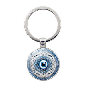 Porte-clés Mandala Mauvais Œil Vintage Avec Cabochon en Verre Alliage de Zinc Pendentif Œil Bleu Anneau de Clé Cadeau
