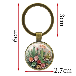 Portachiavi cactus e fiori in lega di bronzo dimensioni totali 6cm per 3cm