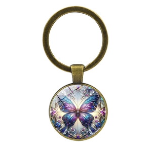 Vintage bronze butterfly glass cabochon keychain for women bags and creative gifts