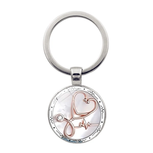 Stethoscope Heart ECG Pattern Zinc Alloy Glass Rhinestone Time Gem Keychain Medical Theme Doctor Nurse Graduation Gift