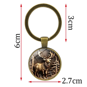 Vintage bronze elk forest time gem keychain with alloy ring for car and bag charms