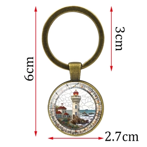 Vintage bronze lighthouse time gem keychain with specific size dimensions 6cm and 3cm