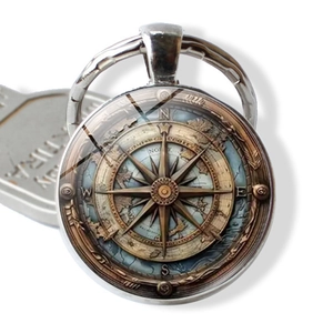 Porte-clés Boussole Nautique Vintage Pendentif de Navigation Retro en Alliage et Verre Rond Cadeau pour Hommes Femmes