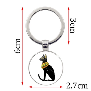 Silver Egyptian Bastet cat goddess keychain with dimensions 6cm length and 3cm ring diameter