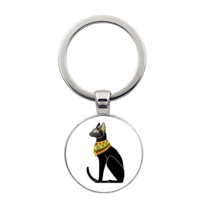 Egyptian Cat Goddess Bastet Keychain Zinc Alloy Glass Cabochon Metal Key Ring Creative Mythology Accessory Vintage Bag Pendant Gift