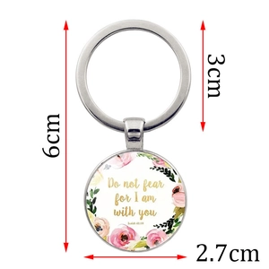 Silver time gem keychain with Isaiah 41:10 verse and floral design, 6cm total length
