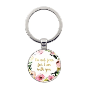 Do Not Fear For I Am With You Bible Verse Keychain Alloy Glass Time Gem Flower Charm Religious Jewelry Pendant Gift