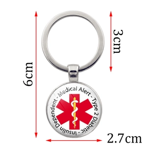 Medical alert keychain with Type 2 Diabetic insulin dependent warning and red star of life symbol